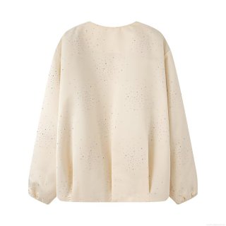 Women's Sparkling Rhinestone Baseball Jacket Luxury 100% Polyester Circular Neck Long Sleeve Zip Up Bomber Jacket Casual Loose Autumn Outerwear Streetwear Beige