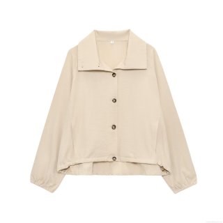 Women's Solid Color Polyester Loose Jacket Single Breasted Long Sleeve Baseball Uniform Casual Coat Street Style Outerwear For Ladies