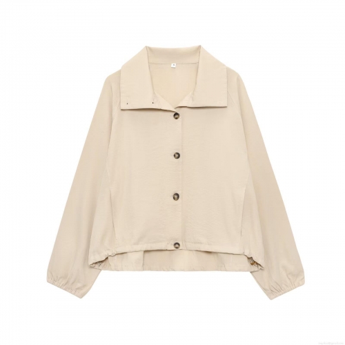 Women's Solid Color Polyester Loose Jacket Single Breasted Long Sleeve Baseball Uniform Casual Coat Street Style Outerwear For Ladies