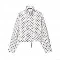 Women's Long Sleeve Polka Dot Stand Collar Jacket With Drawstring Hem Casual Loose Zip Up Outerwear Streetwear Fashion For Fall