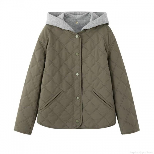 Women's Loose Fit Diamond Quilted Jacket Long Sleeve Fake Two-Piece Hooded Patchwork Puffer Coat Outerwear for Autumn Winter Casual Streetwear