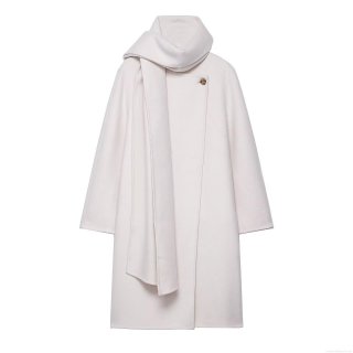 Women Elegant Scarf Collar Woolen Coat 100 Percent Polyester Woven Extra Long Loose Fit Jacket For Winter Autumn Streetwear Office Minimalist Chic Outwear