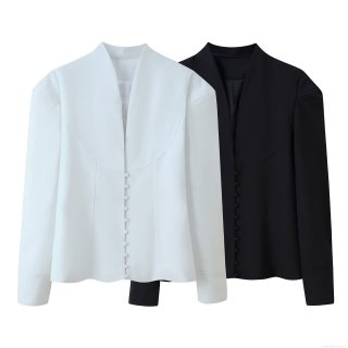 Women's V-Neck Long Sleeve Button Down Jacket Solid Color Polyester Slim Fit Outerwear Casual Streetwear Baseball Uniform Style Top For Autumn