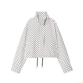 Women's Polka Dot Stand Collar Jacket Long Sleeve Zipper Bomber Outerwear With Drawstring Hem Polyester Autumn Streetwear Casual Short Coat