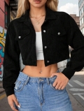 Women's Cropped Corduroy Jacket Long Sleeve Turn-down Collar Button Down Short Outerwear Streetwear Casual Solid Fall Winter Coat For Women