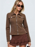 Women's Y2K Zip Up Ribbed Jacket Slim Fit Long Sleeve Lapel Collar Cargo Coat Streetwear Casual Retro Brown Outwear