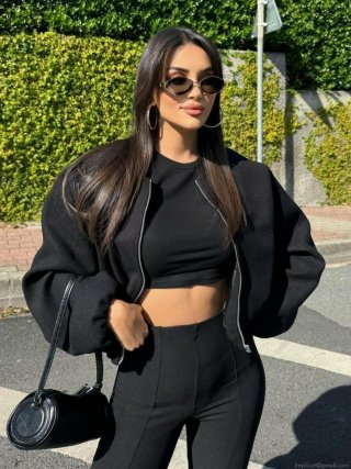 Women's European Style Soft Tweed Baseball Jacket Casual Loose Round Neck Long Sleeve Zipper Coat With Pockets Fashion Streetwear For Autumn Winter