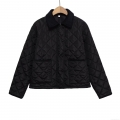 Women's Diamond Quilted Cotton Jacket Polyester Padded Warm Lapel Long Sleeve Single Breasted Coat Fall Winter Casual Street Style Outerwear With Pockets