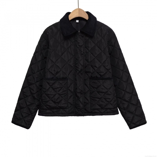 Women's Diamond Quilted Cotton Jacket Polyester Padded Warm Lapel Long Sleeve Single Breasted Coat Fall Winter Casual Street Style Outerwear With Pockets