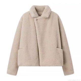 Women's Sherpa Fleece Jacket Turn-down Collar Button Up Asymmetric Woolen Coat Thick Winter Autumn Warm Outwear Casual Streetwear Apricot Beige