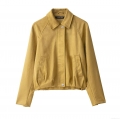 Women's Faux Suede Lapel Collar Long Sleeve Zip Up Jacket Mustard Yellow Casual Loose Fit Streetwear Outerwear For Autumn Winter