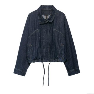 Women's Autumn Winter Denim Jacket Drawstring Hem Long Sleeve Lapel Collar Short Jean Coat Heavyweight Polyester Cotton Streetwear Outerwear For Women