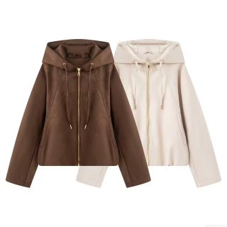 Women's Faux Suede Hooded Jacket Solid Color Zip Up Baseball Outwear Casual Loose Coat Autumn Streetwear For Lady