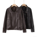 Women's PU Leather Jacket With Polyester Lining Loose Fit Lapel Long Sleeve Zip Outerwear With Pockets For Autumn Winter Streetwear