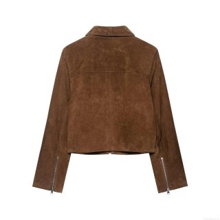 Women Suede Jacket Faux Leather Zipper Baseball Outerwear Lapel Long Sleeve Solid Color Streetwear Casual Autumn Winter Coat