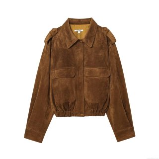 Women's Faux Suede Jacket Vintage European Style Lapel Zipper Short Coat With Epaulettes Workwear Streetwear Outerwear For Autumn Winter