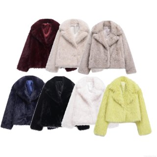 Women's Luxury Faux Fur Coat Warm Winter Turn-down Collar Long Sleeve Short Jacket Streetwear Solid Color Outwear Fashion Thick Peluche Coat For Women