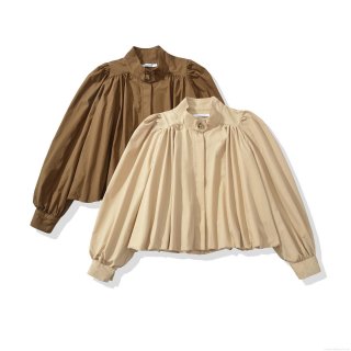 Women's European Style Pleated Stand Collar Jacket Lantern Sleeve Solid Color Cotton Nylon Blend Autumn Loose Casual Coat For Daily Streetwear Fashion