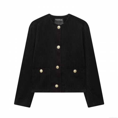 Women Corduroy Jacket Gold Lion Head Crest Buttons Round Neck Single Breasted Long Sleeve Short Coat Casual Loose Streetwear Baseball Uniform Outwear