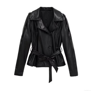 Women's PU Leather Jacket Faux Leather Short Coat With Belt Pocket Lapel Single Breasted Long Sleeve Streetwear Autumn Outerwear For Women