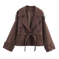 Women's Short Trench Coat Jacket 100% Polyester Windbreaker With Belt Lapel Slim Waist Autumn Casual Streetwear Outwear For Women