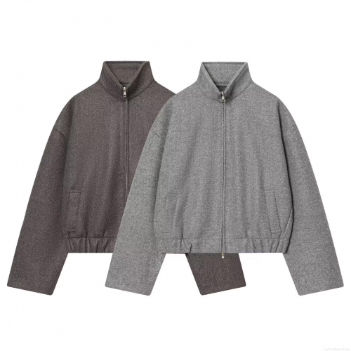 Women's Stand Collar Zipper Jacket Solid Color Long Sleeve Polyester Silk Wool-like Outerwear Streetwear Casual Baseball Uniform Coat