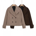 Women's 100% Polyester Woolen-Like Short Jacket Double Breasted Lapel Collar Long Sleeve Coat Daily Casual Streetwear Autumn Winter Outerwear for Women