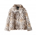 Women's Fashion Leopard Print Faux Fur Jacket Streetwear 100% Polyester Lapel Long Sleeve Winter Warm Coat With Pockets For Women