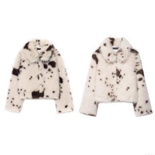 Women's Faux Fur Animal Print Jacket Lapel Long Sleeve Polyester Button Short Coat Outerwear Cow Print Autumn Winter Streetwear