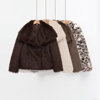 Women's Faux Fur Coat Thick Warm Winter Jacket With Lapel Long Sleeve Loose Fit Streetwear Polyester Fur Outwear Leopard Print Brown Beige F71107