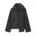 Women's Scarf Collar Wool Blend Jacket Single Breasted Winter Warm Loose Coat Casual Fashion Streetwear Outerwear For Lady Cozy Stylish Fall Outfit