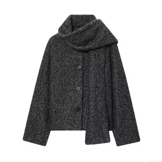 Women's Scarf Collar Wool Blend Jacket Single Breasted Winter Warm Loose Coat Casual Fashion Streetwear Outerwear For Lady Cozy Stylish Fall Outfit