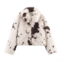 Women Luxury Faux Fur Jacket Cow Print Lapel Loose Fit Long Sleeve Autumn Winter Warm Plush Coat Streetwear Outwear