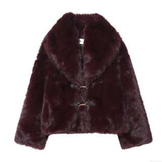 Women's Luxury Faux Fur Jacket Chic Wine Red Lapel Collar Coat With Leather Buckles Long Sleeve Autumn Winter Streetwear Outerwear For Lady