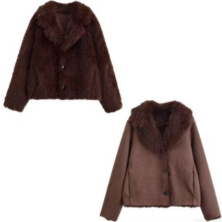 Women's Reversible Faux Fur Shearling Jacket Suede Patchwork Notched Lapel Thick Warm Coat For Autumn Winter Casual Streetwear Ladies