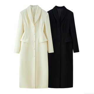 Women's Long Woolen Overcoat Elegant Lapel Single Breasted Slim Fit Polyester Trench Coat Outerwear For Winter Autumn Daily Office Streetwear Ladies