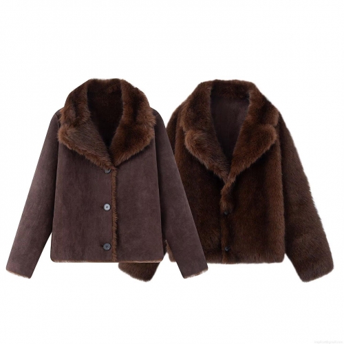 Women's Faux Fur Shearling Jacket Reversible Lapel Long Sleeve Loose Fit Thick Warm Winter Coat Faux Suede Streetwear Outerwear Jackets