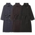 Women's European Style Stand Collar Long Wool Like Coat With Belt Single Breasted Warm Polyester Blend Outerwear Streetwear Trench Overcoat For Women Autumn Winter