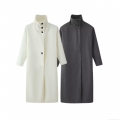 Women's Long Woolen Coat Oversized Polyester Blend Chimney Stand Collar Single-breasted Jacket Streetwear Autumn Winter Outerwear