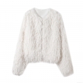Women's Chic Fringed White Jacket Long Sleeve V-Neck Cardigan Streetwear European Style Single-Breasted Tassel Coat Outerwear