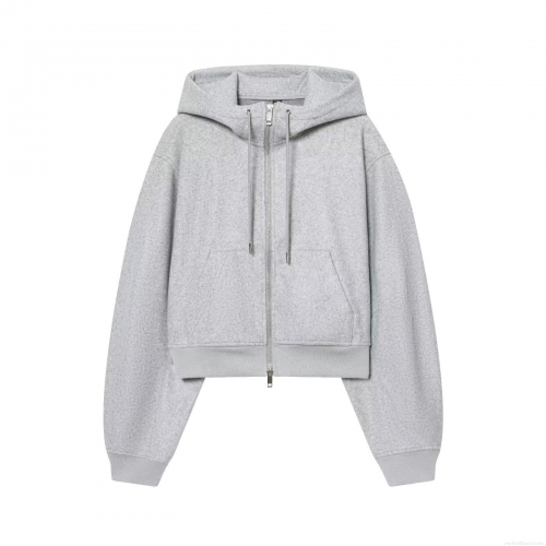 Women's Hooded Zip-up Sweatshirt Jacket Heavyweight Polyester Silk Wool Blend Streetwear Long Sleeve Plain Grey Casual Outerwear For Autumn Winter