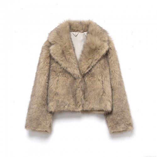 Women's Luxury Faux Fur Jacket Lapel Long Sleeve Short Coat Autumn Winter Warm Taupe Outwear Streetwear Coat For Women