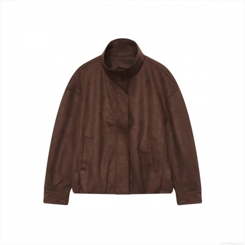 Women's Faux Suede Jacket Stand Collar Long Sleeve Single Breasted Solid Color Outerwear Casual Western Style Streetwear Jacket For Autumn Winter