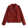 Women's Faux Suede Short Jacket Coat Asymmetric Lapel Single Breasted Retro Red Outwear European Streetwear Fashion Solid Color Long Sleeve Jacket For Women