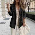 Women's Double Breasted Textured Corduroy Jacket Casual Long Sleeve Lapel Blazer Coat For Autumn Winter Fashion Streetwear Office Lady Outerwear