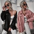 Women's Corduroy Shirt Jacket Loose Fit Lapel Long Sleeve Single Breasted Coat With Pockets Casual Elegant Autumn Outwear Top