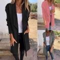 Women's Mid-Length Cardigan Coat Double-Sided De-Velvet Lapel Open Front Jacket Casual Loose Warm Outerwear With Pockets For Autumn Winter Solid Color Top