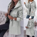 Women's Casual Mid-Length Hooded Jacket Fleece Lined Zip Up Drawstring Waist Coat With Pockets Polyester Spandex Long Sleeve Outerwear For Autumn Winter