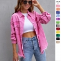 Women's Oversized Distressed Denim Jacket Distressed Frayed Hem Ripped Jeans Coat Long Sleeve Button Down Denim Outwear Streetwear Tops for Autumn Winter