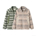 Women's Vintage Geometric Ethnic Print Faux Sherpa Fleece Jacket Thick Warm Stand Collar Zipper Long Sleeve Loose Casual Short Outerwear Coat